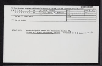 North Ronaldsay, Knowe O' Samilands, HY75SE 8, Ordnance Survey index card, Recto
