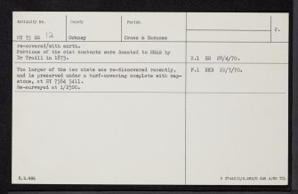 North Ronaldsay, Antabreck, HY75SE 12, Ordnance Survey index card, page number 2, Verso
