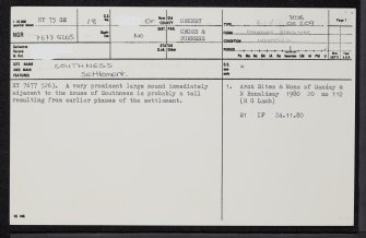North Ronaldsay, Southness, HY75SE 18, Ordnance Survey index card, page number 1, Recto