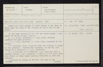 Fair Isle, Burn Of Furse, HZ27SW 3, Ordnance Survey index card, page number 1, Recto