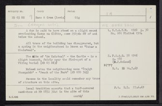 Lewis, Valtos School, 'An Caisteal', NB03NE 9, Ordnance Survey index card, page number 1, Recto
