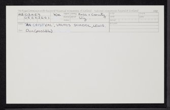 Lewis, Valtos School, 'An Caisteal', NB03NE 9, Ordnance Survey index card, Recto