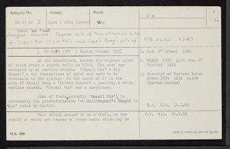 Lewis, Baile Na Cille, Capail Mor And Capail Beag, NB03SW 2, Ordnance Survey index card, page number 1, Recto