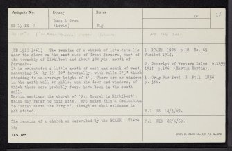 Great Bernera, Kirkibost, St Macra's Church, NB13SE 3, Ordnance Survey index card, page number 1, Recto