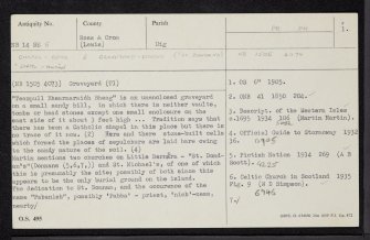Lewis, Little Bernera, Teampull Bhearnaraidh Bheag, NB14SE 5, Ordnance Survey index card, page number 1, Recto