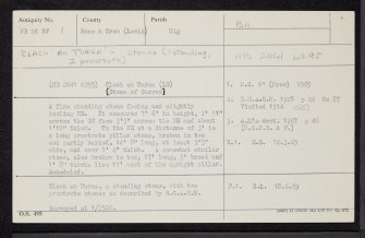 Lewis, Carloway, Clach An Tursa, NB24SW 1, Ordnance Survey index card, Recto