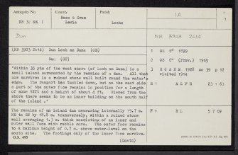 Lewis, Dun Loch An Duna, NB32NE 1, Ordnance Survey index card, page number 1, Recto