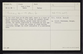 Lewis, Shader, Rubha Bhlanisgaidh, NB35SE 11, Ordnance Survey index card, Recto