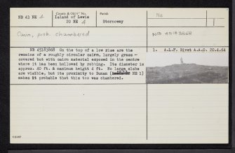 Lewis, Upper Coll, NB43NE 4, Ordnance Survey index card, Recto