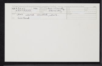 Lewis, Lews Castle College, NB43SW 1, Ordnance Survey index card, Recto
