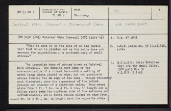 Lewis, Shulishader, Caisteal Mhic Creacail, NB53NW 1, Ordnance Survey index card, page number 1, Recto