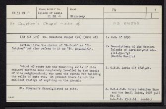 Lewis, Garrabost, St Cowstan's Chapel, NB53SW 4, Ordnance Survey index card, page number 1, Recto