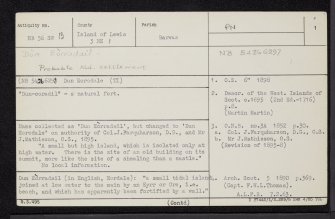 Lewis, Dun Eorradail, NB56SW 13, Ordnance Survey index card, page number 1, Recto