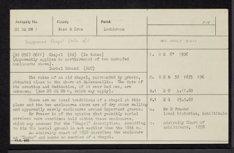 Badenscallie, Burial-Ground, NC00NW 1, Ordnance Survey index card, Recto