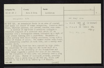 Achnahaird Sands, NC01SW 2, Ordnance Survey index card, page number 1, Recto