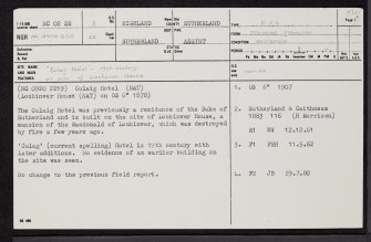 Lochinver, Culag Road, Culag Hotel, NC02SE 3, Ordnance Survey index card, page number 1, Recto