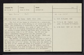 Dun Canna, NC10SW 1, Ordnance Survey index card, page number 1, Recto