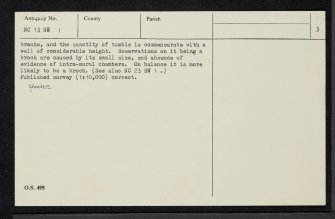 An Dun, Loch Ardbhair, NC13SE 1, Ordnance Survey index card, page number 3, Recto