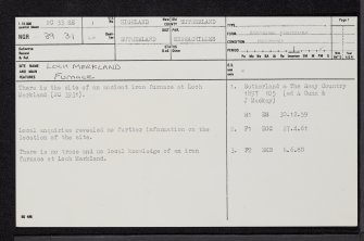 Loch Merkland, NC33SE 1, Ordnance Survey index card, page number 1, Recto