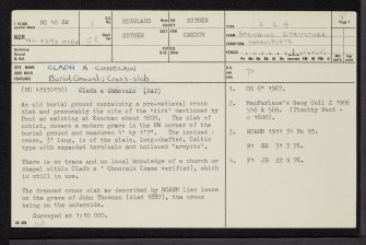 Cladh A Chnocain, NC40SW 1, Ordnance Survey index card, page number 1, Recto