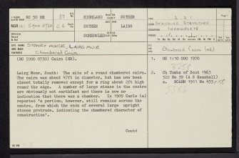 Sydney House, Lairg Muir, NC50NE 37, Ordnance Survey index card, page number 1, Recto