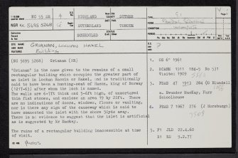 Grianan, Lochan Hakel, NC55SE 4, Ordnance Survey index card, page number 1, Recto