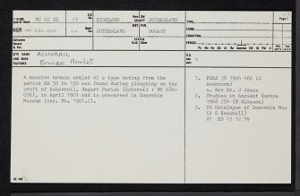 Achvrail, NC60SE 13, Ordnance Survey index card, page number 1, Recto