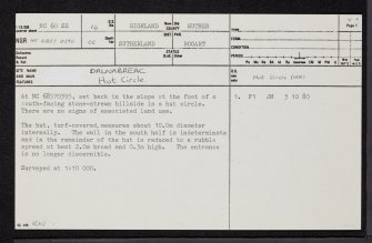 Dalnabreac, NC60SE 16, Ordnance Survey index card, page number 1, Recto