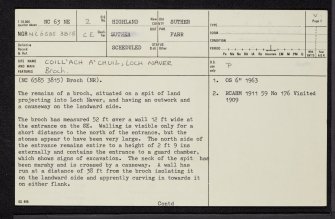 Coill'Ach A' Chuil, Loch Naver, NC63NE 2, Ordnance Survey index card, page number 1, Recto