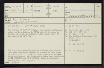 Ach A' Chuil, NC63NE 3, Ordnance Survey index card, page number 1, Recto