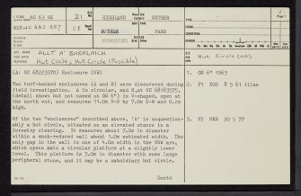 Allt A' Bhealaich, NC63NE 21, Ordnance Survey index card, page number 1, Recto