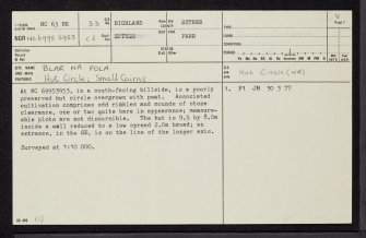 Blar Na Fola, NC63NE 33, Ordnance Survey index card, page number 1, Recto