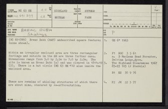 Breac Dubh, NC63NE 44, Ordnance Survey index card, page number 1, Recto