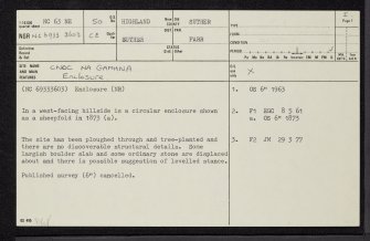 Cnoc Na Gamhna, NC63NE 50, Ordnance Survey index card, page number 1, Recto