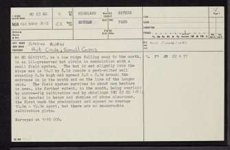 Snow Burn, NC63SE 11, Ordnance Survey index card, page number 1, Recto