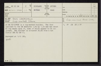 Dun Creagach 1, NC63SW 5, Ordnance Survey index card, page number 1, Recto