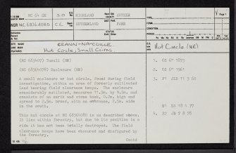 Ceann-Na-Coille, NC64SE 20, Ordnance Survey index card, page number 1, Recto