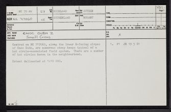 Cnoc Dubh, NC70NW 57, Ordnance Survey index card, page number 1, Recto