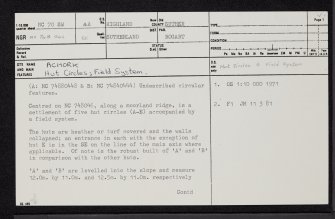 Achork, NC70SW 42, Ordnance Survey index card, page number 1, Recto