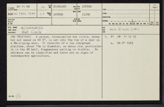 Achaness, NC71NE 16, Ordnance Survey index card, page number 1, Recto