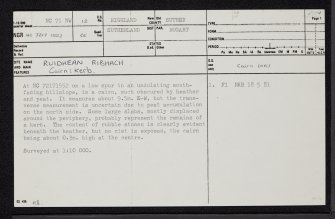 Ruidhean Ribhach, NC71NW 12, Ordnance Survey index card, page number 1, Recto