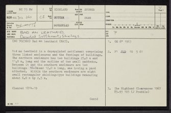 Bad An Leathaid, NC73NW 1, Ordnance Survey index card, page number 1, Recto