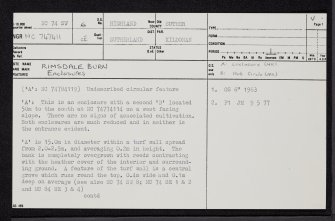 Rimsdale Burn, NC74SW 6, Ordnance Survey index card, page number 1, Recto