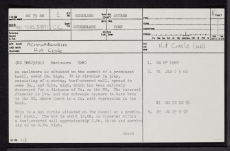 Achnabourin, NC75NW 1, Ordnance Survey index card, page number 1, Recto