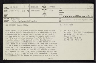 Fiscary, NC76SW 7, Ordnance Survey index card, page number 1, Recto