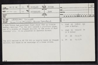 Craggan Soiller, NC76SW 23, Ordnance Survey index card, page number 1, Recto