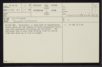 Scottarie, NC80NW 10, Ordnance Survey index card, page number 1, Recto