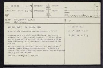 Duchary Burn, NC80SE 10, Ordnance Survey index card, page number 1, Recto