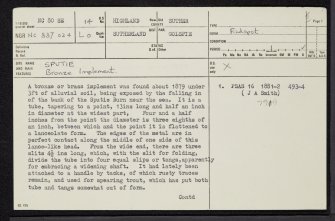 Sputie, NC80SE 14, Ordnance Survey index card, page number 1, Recto