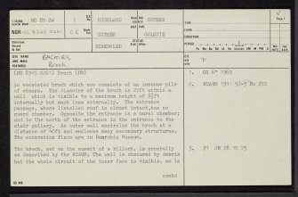Backies, NC80SW 1, Ordnance Survey index card, page number 1, Recto